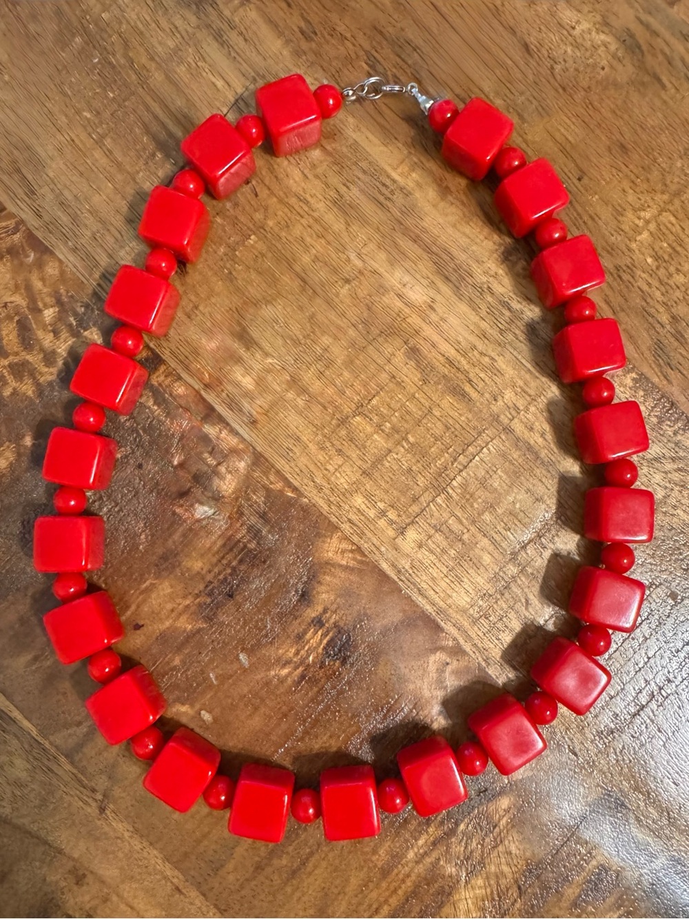 Vintage Red Cube Bead Necklace - Women Jewelry